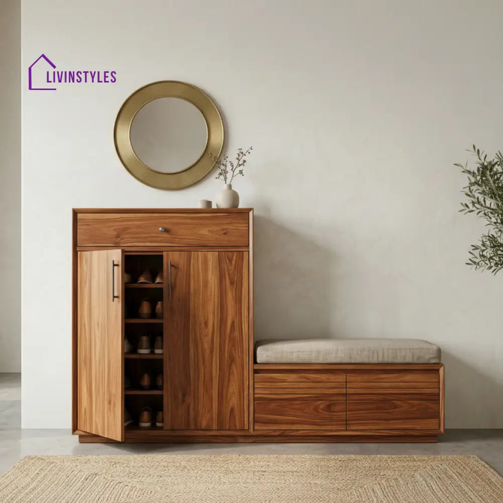 Tuahaere Solid Wood Sheesham Shoe Rack (Honey Finish)
