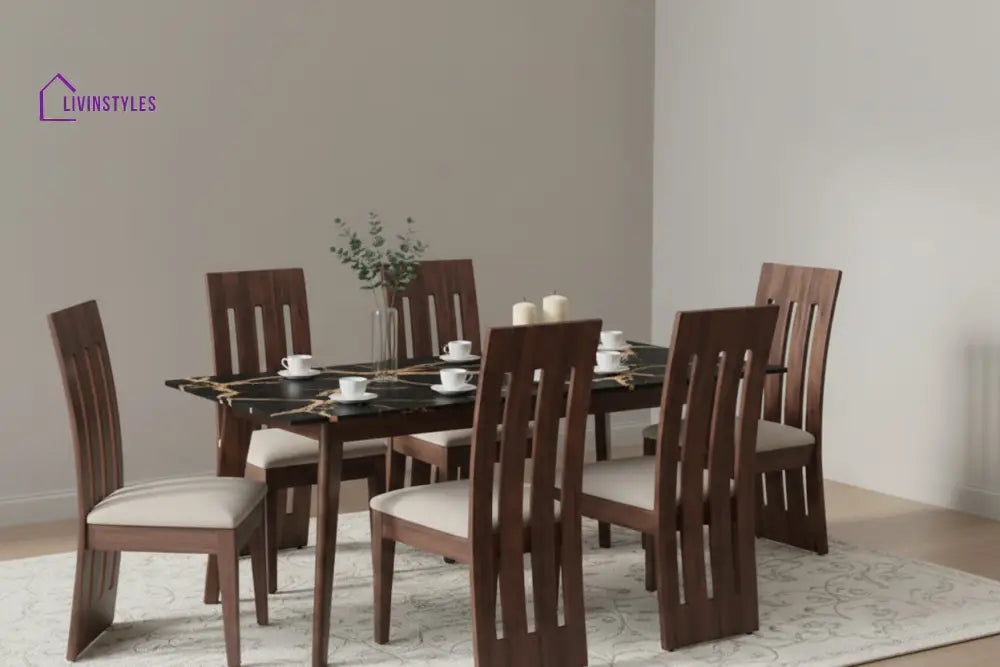 Tuan 6 Seater Compact Dining Sets with Black Ceramic Marble Top