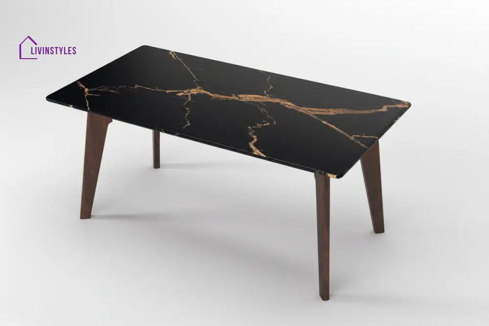 Tuan 6 Seater Compact Dining Sets with Black Ceramic Marble Top