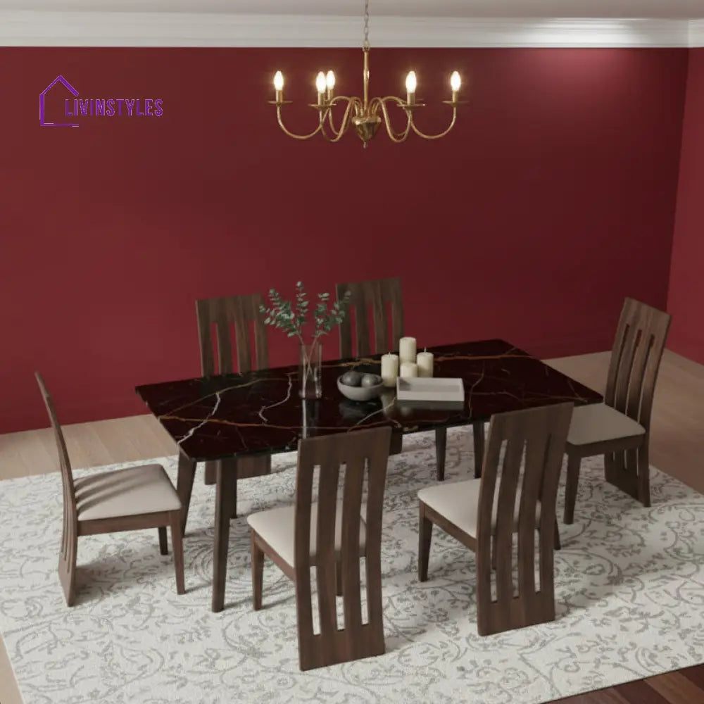 Tuan 6 Seater Compact Dining Sets with Black Ceramic Marble Top