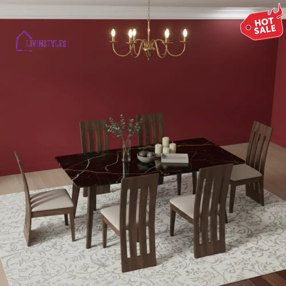 Tuan 6 Seater Compact Dining Sets with Black Ceramic Marble Top