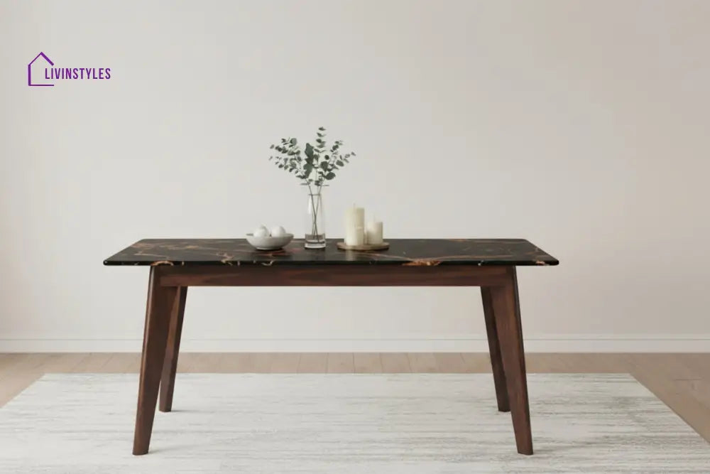 Tuan 6 Seater Compact Dining Sets with Black Ceramic Marble Top