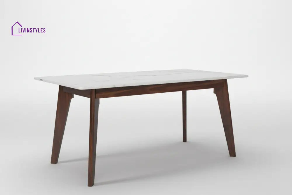 Tuan 6 Seater Dining Sets Compact with White Ceramic Marble Top