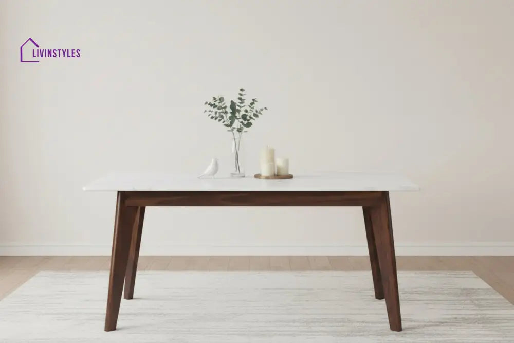 Tuan 6 Seater Dining Sets Compact with White Ceramic Marble Top