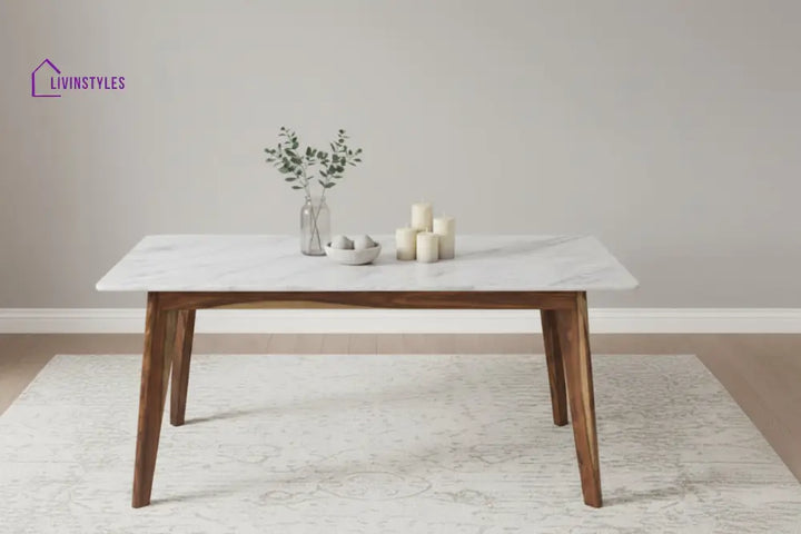 Tuan 6 Seater Dining Sets Compact with White Ceramic Marble Top