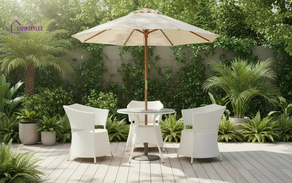 Tubl Outdoor Patio Seating Set 4 Chairs and 1 Table Set (White) - Coffee Table Sets