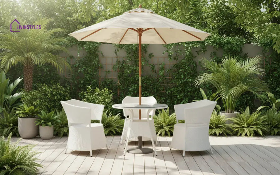 Tubl Outdoor Patio Seating Set 4 Chairs and 1 Table Set (White) - Coffee Table Sets