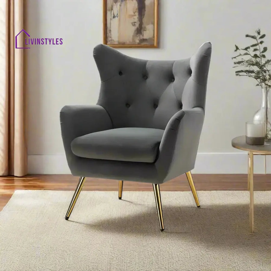 Tufted Velvet High-Back Chair Grey Furniture