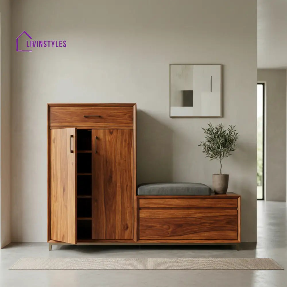 Tumanako Solid Wood Sheesham Shoe Rack (Honey Finish)