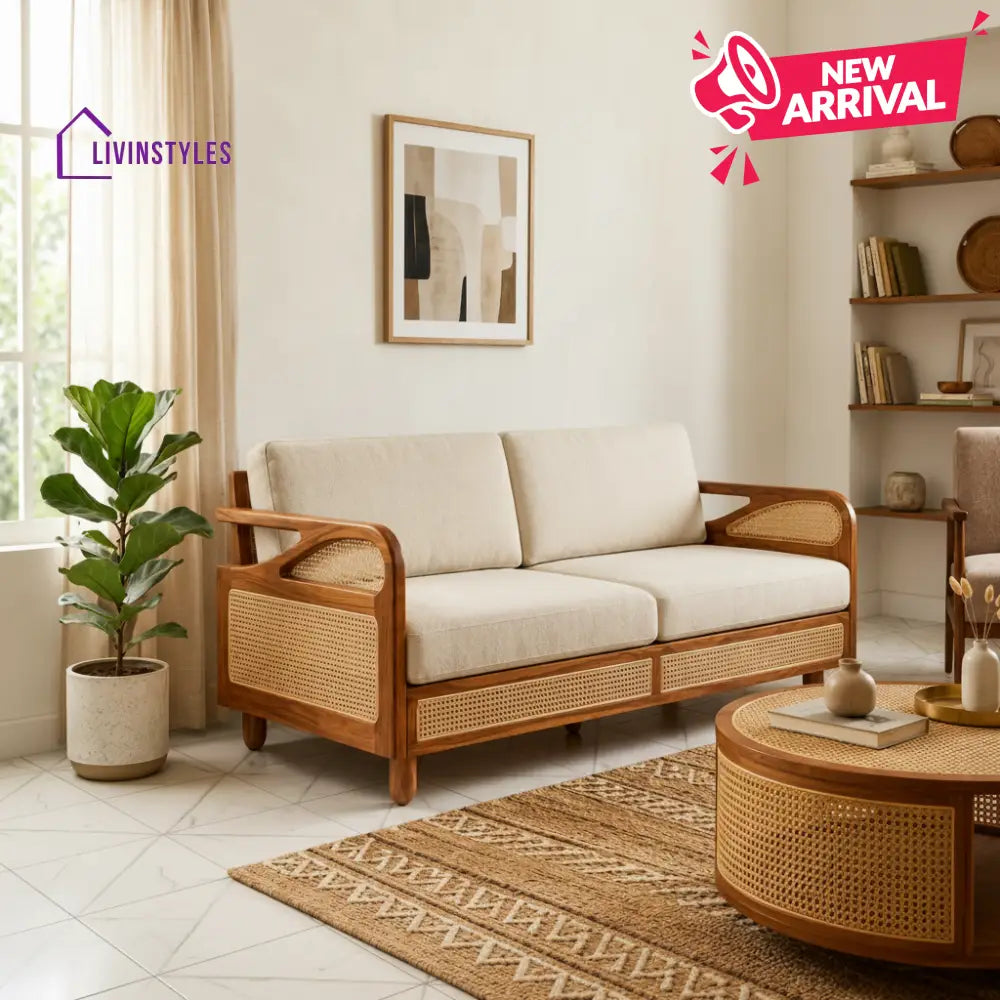 Tushar Sheesham Wood and Cane Sofa for Living Room