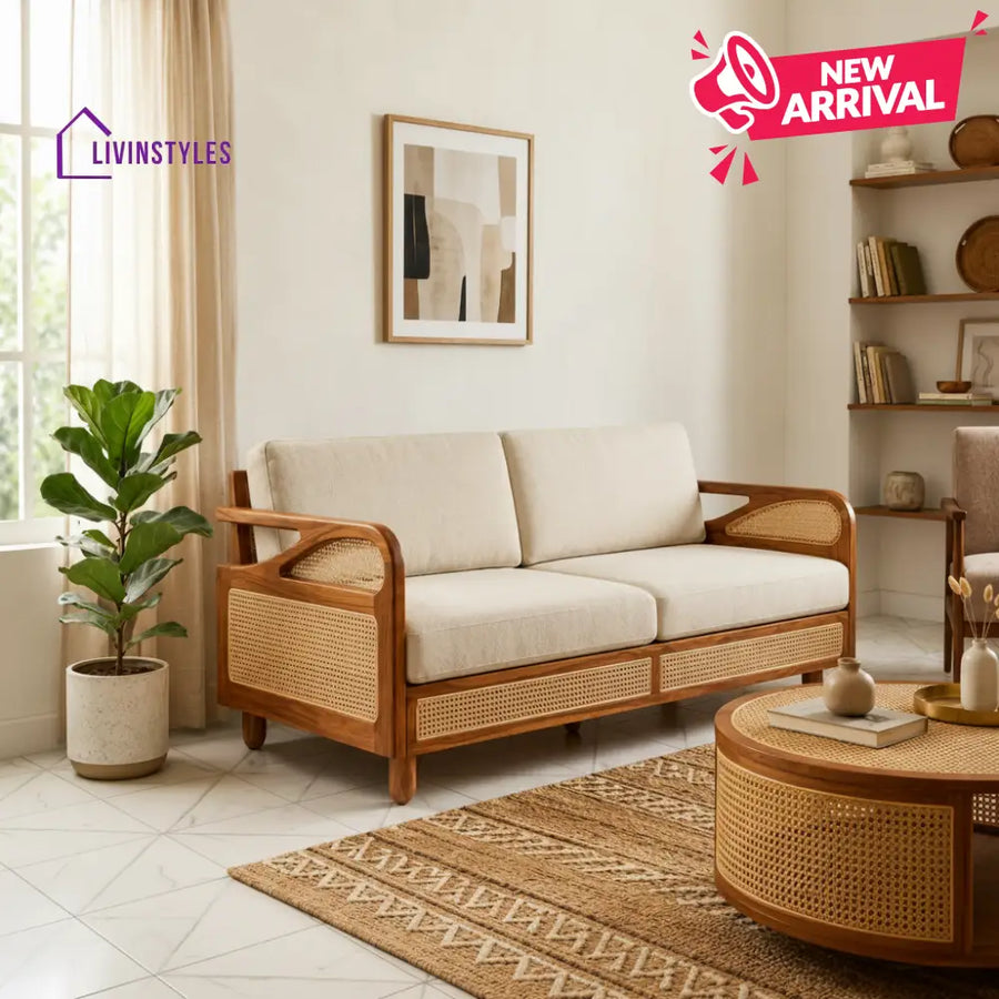 Tushar Sheesham Wood and Cane Sofa for Living Room