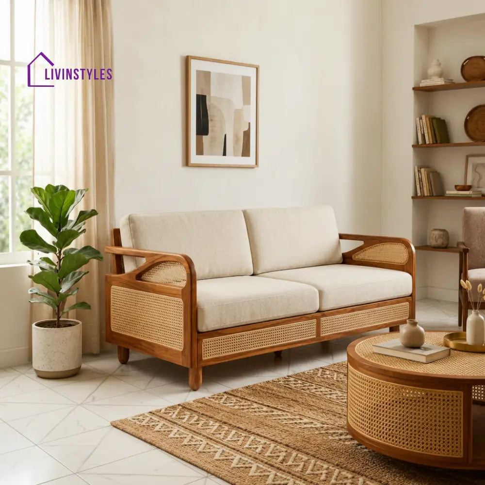Tushar Sheesham Wood and Cane Sofa for Living Room