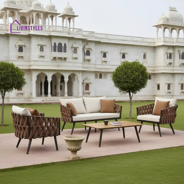tya Kisele Outdoor Sofa Set 2 Seater 2 Single seater and 1 Center Table (Brown) Braided & Rope - Sofa Sets