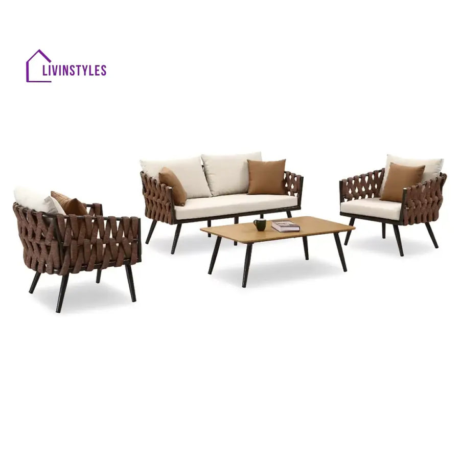 tya Kisele Outdoor Sofa Set 2 Seater 2 Single seater and 1 Center Table (Brown) Braided & Rope - Sofa Sets