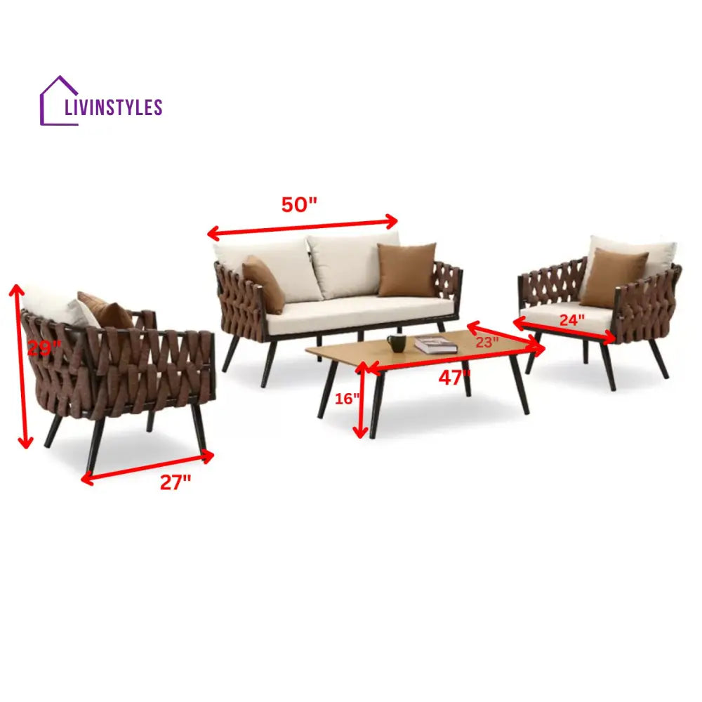 tya Kisele Outdoor Sofa Set 2 Seater 2 Single seater and 1 Center Table (Brown) Braided & Rope - Sofa Sets