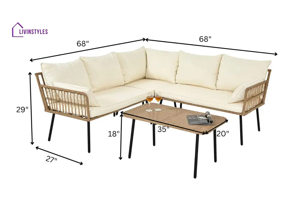Tyamo Outdoor Garden Balcony Sofa Set 5 Seater and 1 Center Table Set (Tan + Beige) - Sofa Sets