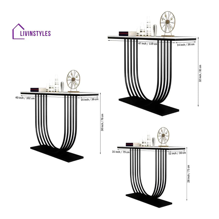 U-Shape White Marble Black Console Table