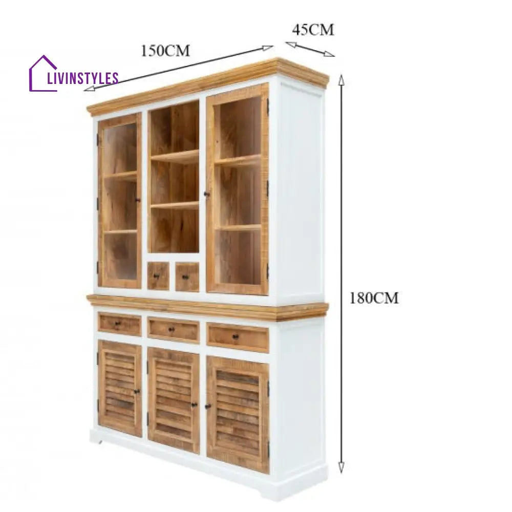 Uday White Wave Solid Wood Crockery Cabinet