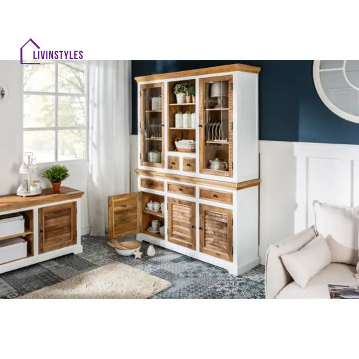 Uday White Wave Solid Wood Crockery Cabinet