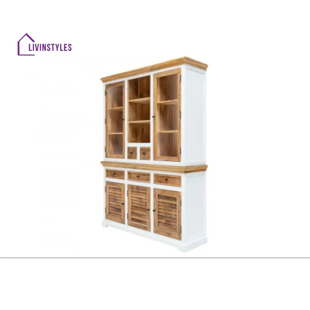 Uday White Wave Solid Wood Crockery Cabinet