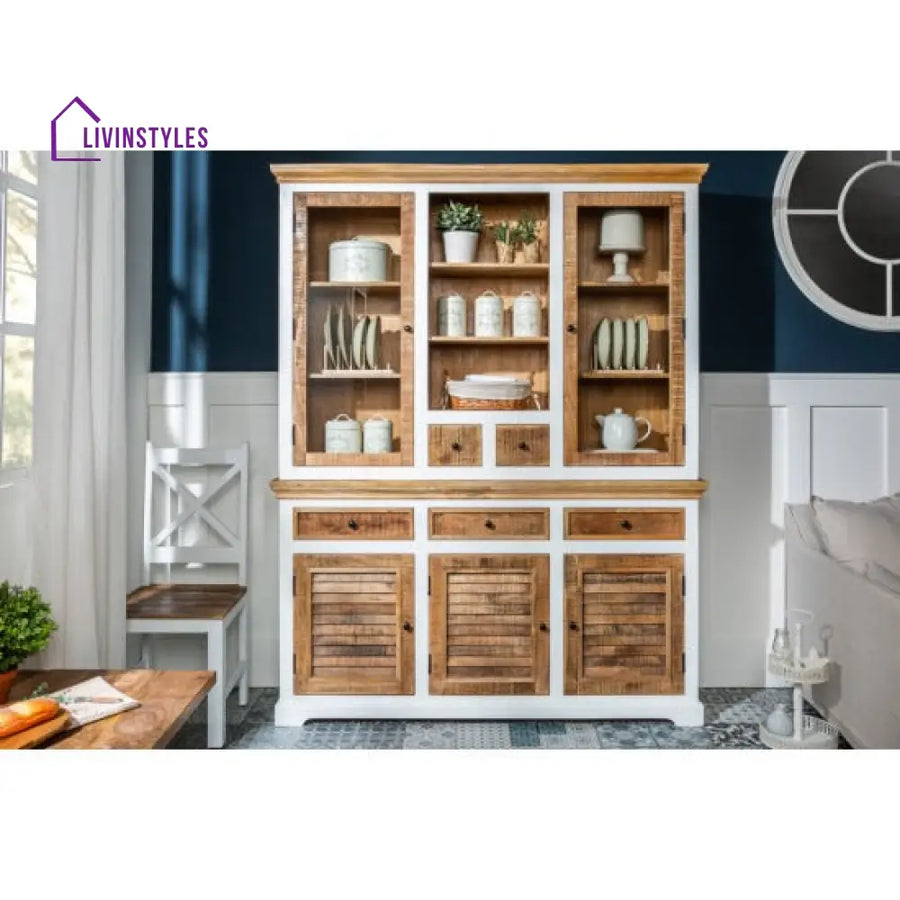 Uday White Wave Solid Wood Crockery Cabinet