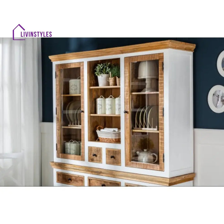 Uday White Wave Solid Wood Crockery Cabinet