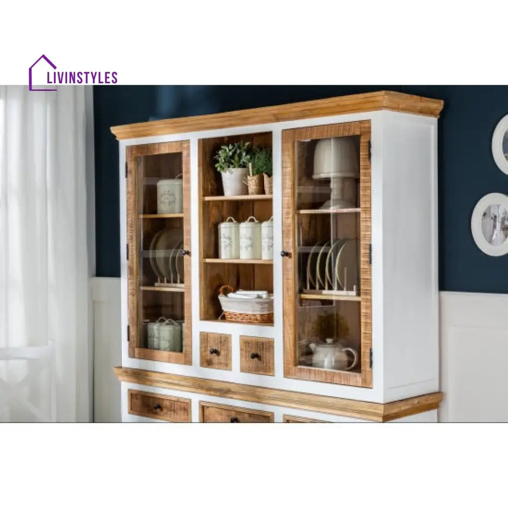 Uday White Wave Solid Wood Crockery Cabinet