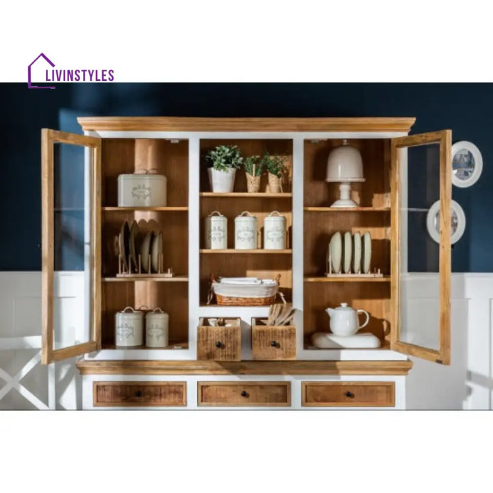 Uday White Wave Solid Wood Crockery Cabinet
