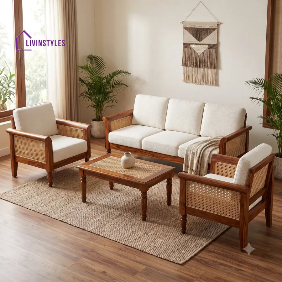 Udhaya Wooden Sofa Set | 3 + 1 + 1 Sheesham Wood Sofa Set for Living Room