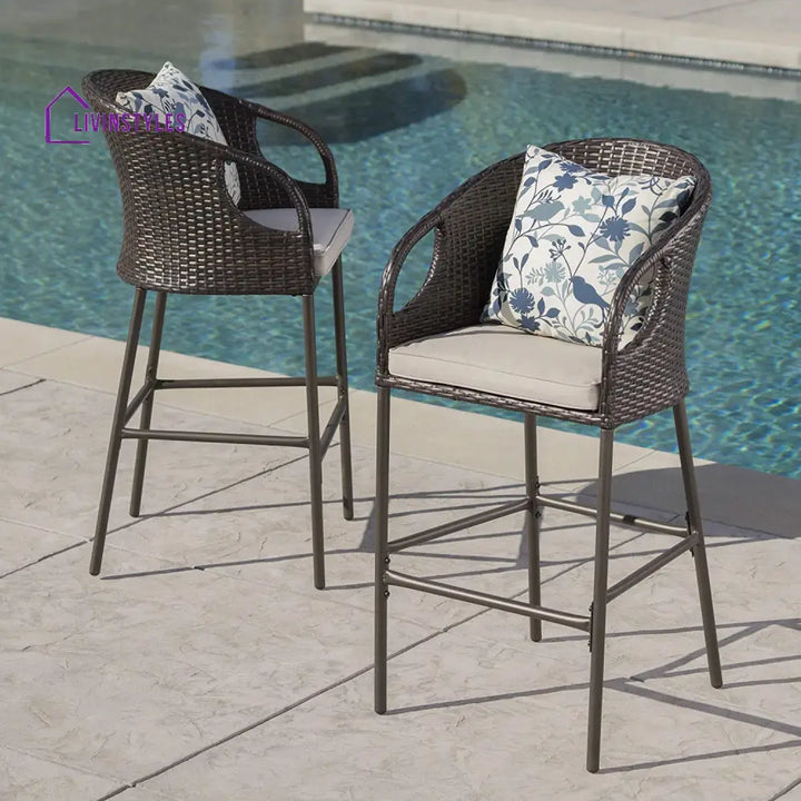 Udinesi Outdoor Patio Bar Chair 2 Chairs For Balcony (Brown) - Bar Sets