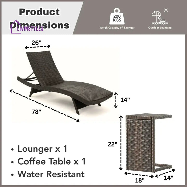 Udita Outdoor All-Weather HDPE Wicker Rattan Sunlounger Recliner with Side Table - Lounger Set