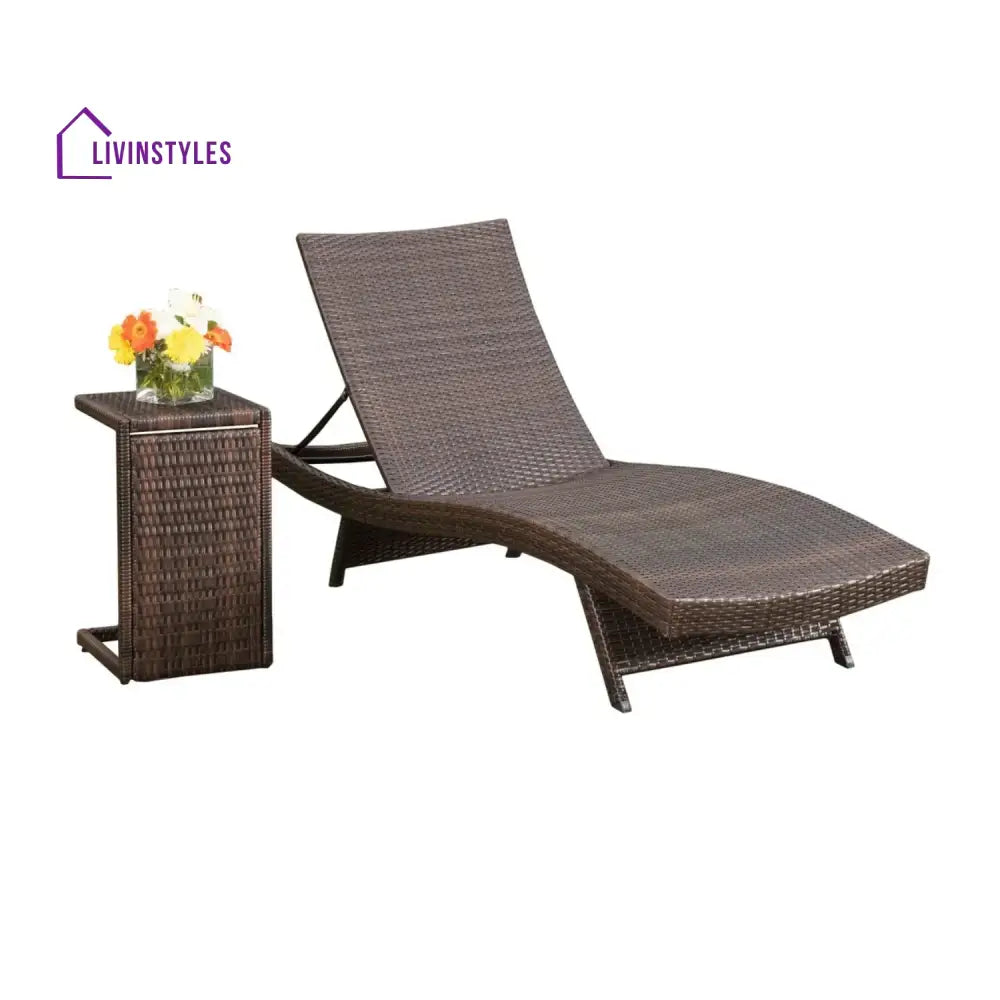 Udita Outdoor All-Weather HDPE Wicker Rattan Sunlounger Recliner with Side Table - Lounger Set