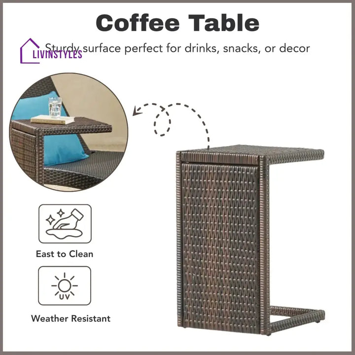 Udita Outdoor All-Weather HDPE Wicker Rattan Sunlounger Recliner with Side Table - Lounger Set