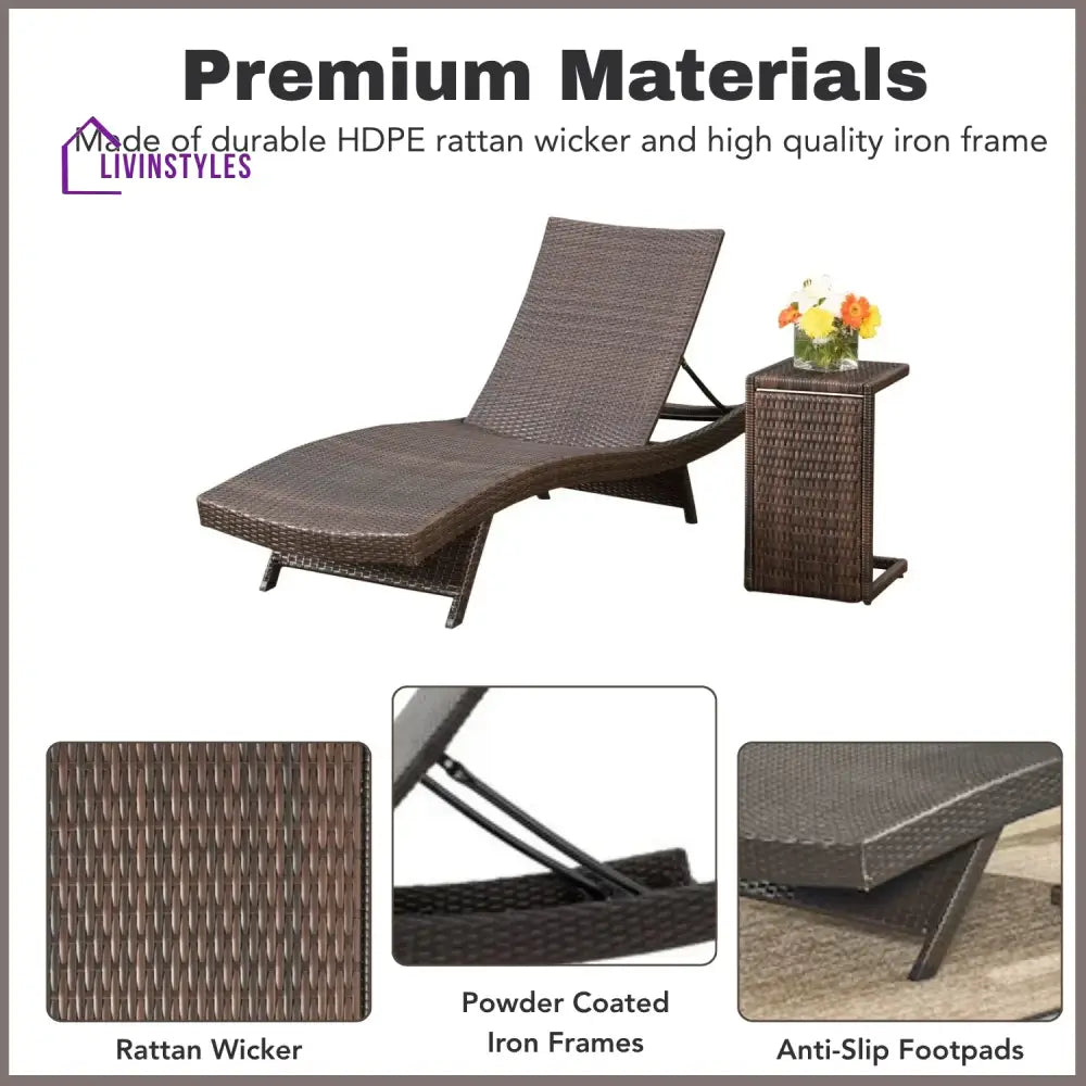 Udita Outdoor All-Weather HDPE Wicker Rattan Sunlounger Recliner with Side Table - Lounger Set