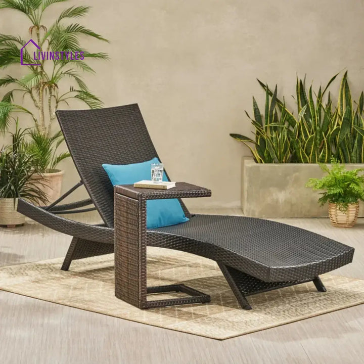 Udita Outdoor All-Weather HDPE Wicker Rattan Sunlounger Recliner with Side Table - Lounger Set