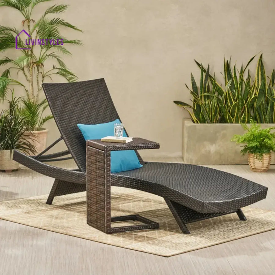 Udita Outdoor All-Weather HDPE Wicker Rattan Sunlounger Recliner with Side Table - Lounger Set