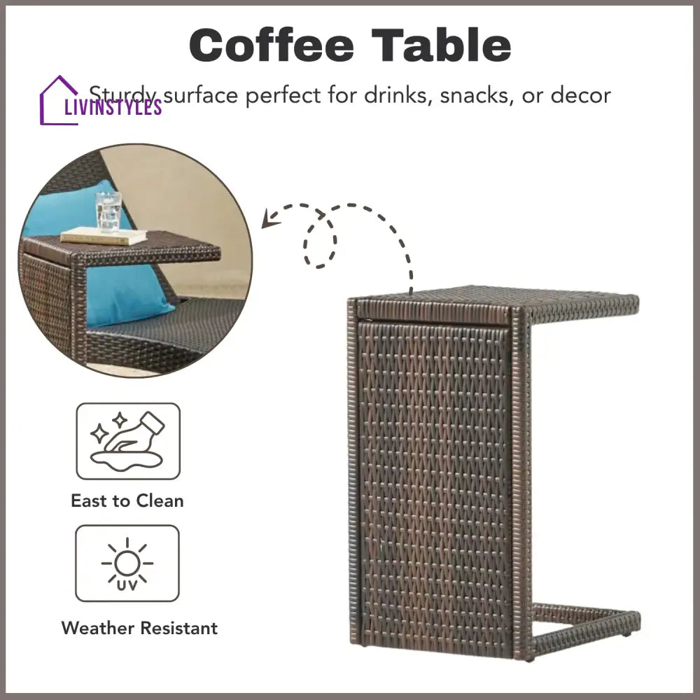 Udita Outdoor All-Weather HDPE Wicker Rattan Sunlounger Recliner with Side Table - Lounger Set