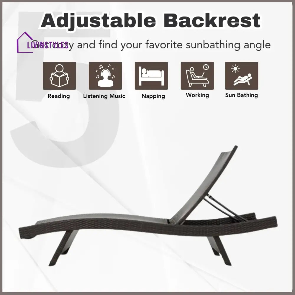 Udita Outdoor All-Weather HDPE Wicker Rattan Sunlounger Recliner with Side Table - Lounger Set