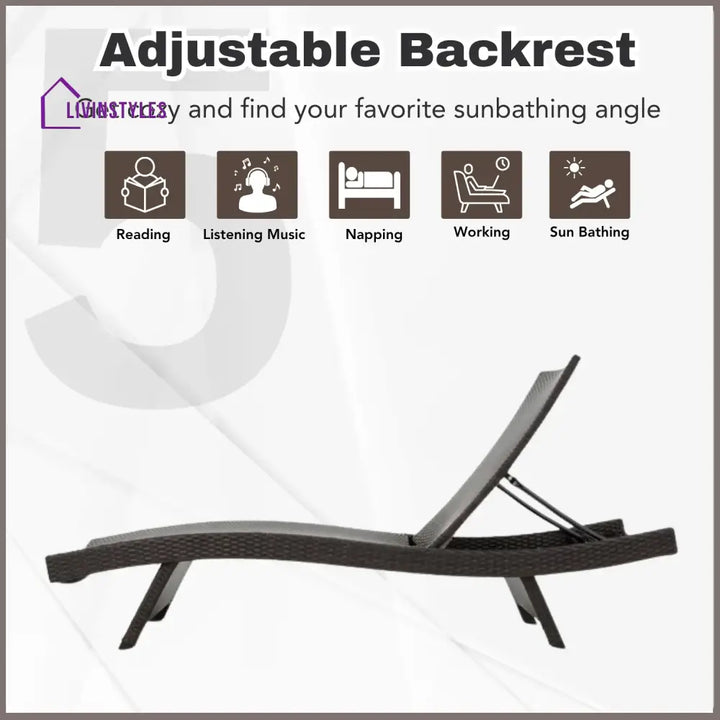 Udita Outdoor All-Weather HDPE Wicker Rattan Sunlounger Recliner with Side Table - Lounger Set