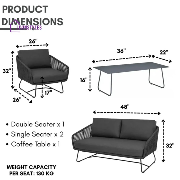 Ujjwala 4 Piece Outdoor All-Weather Rope Sofa Set - Sofa Set