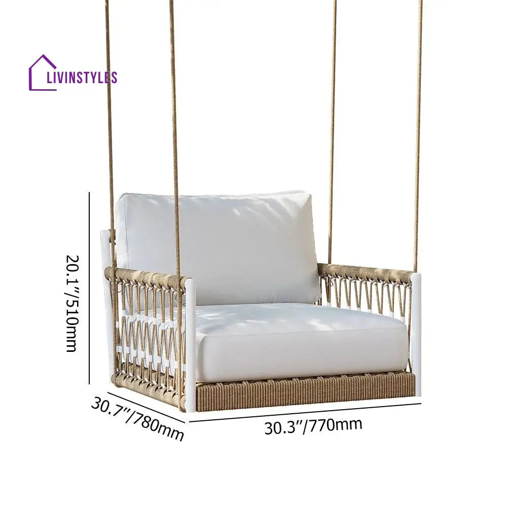 Ulek Single Seater Hanging Swing Without Stand For Balcony Garden Swing (White + Tan) Braided & Rope - Swings