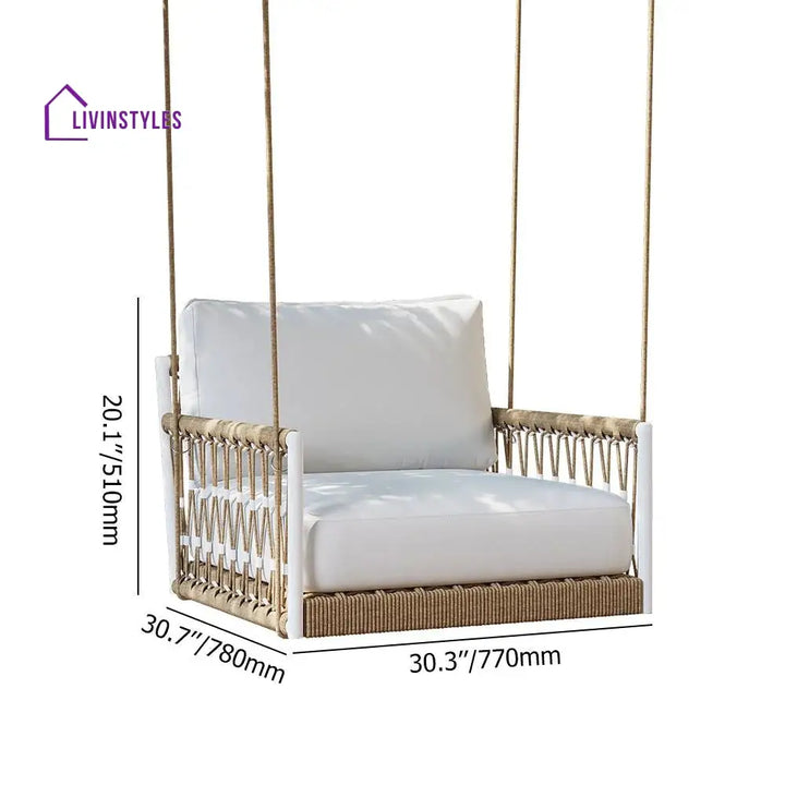 Ulek Single Seater Hanging Swing Without Stand For Balcony Garden Swing (White + Tan) Braided & Rope - Swings