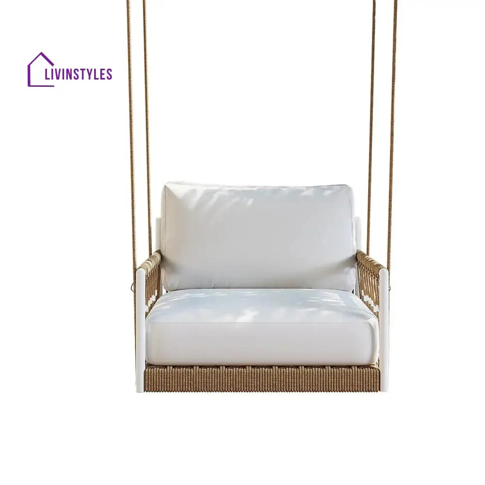 Ulek Single Seater Hanging Swing Without Stand For Balcony Garden Swing (White + Tan) Braided & Rope - Swings