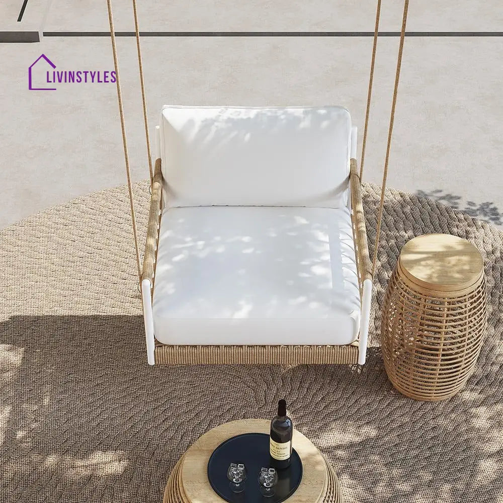 Ulek Single Seater Hanging Swing Without Stand For Balcony Garden Swing (White + Tan) Braided & Rope - Swings