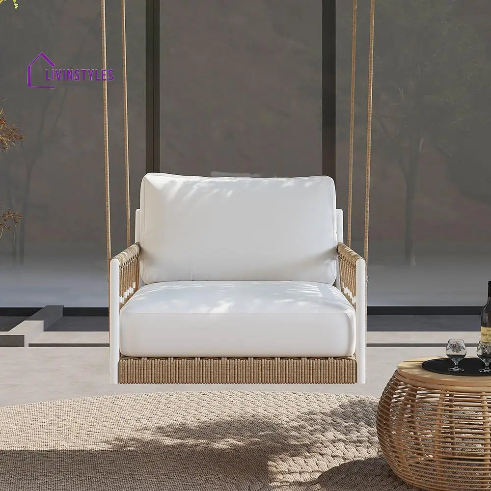 Ulek Single Seater Hanging Swing Without Stand For Balcony Garden Swing (White + Tan) Braided & Rope - Swings