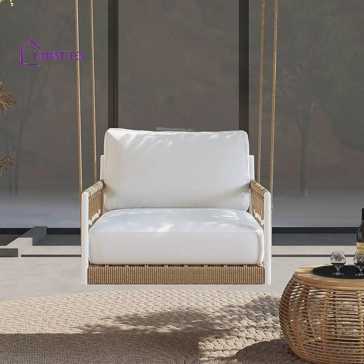 Ulek Single Seater Hanging Swing Without Stand For Balcony Garden Swing (White + Tan) Braided & Rope - Swings