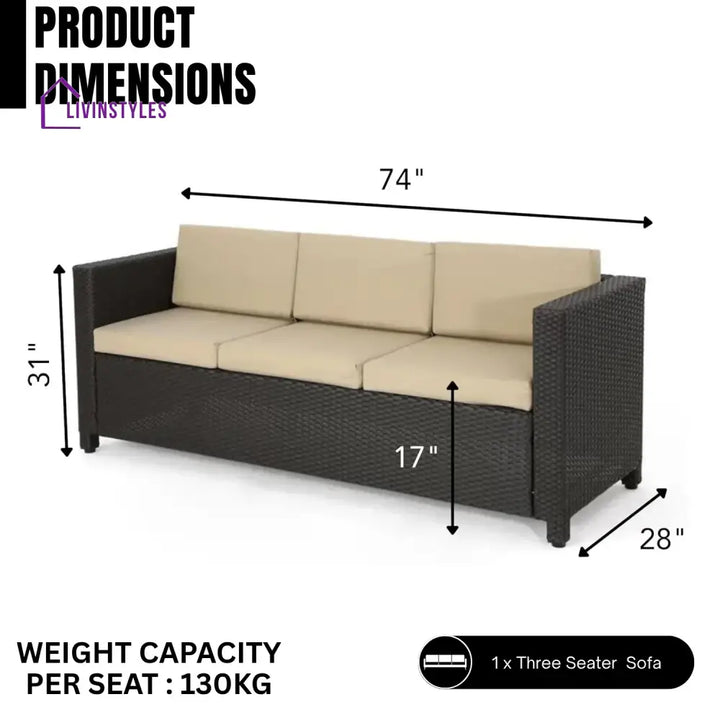 Ulfah Outdoor All-Weather Wicker 3-Seater Sofa - Sofa Set