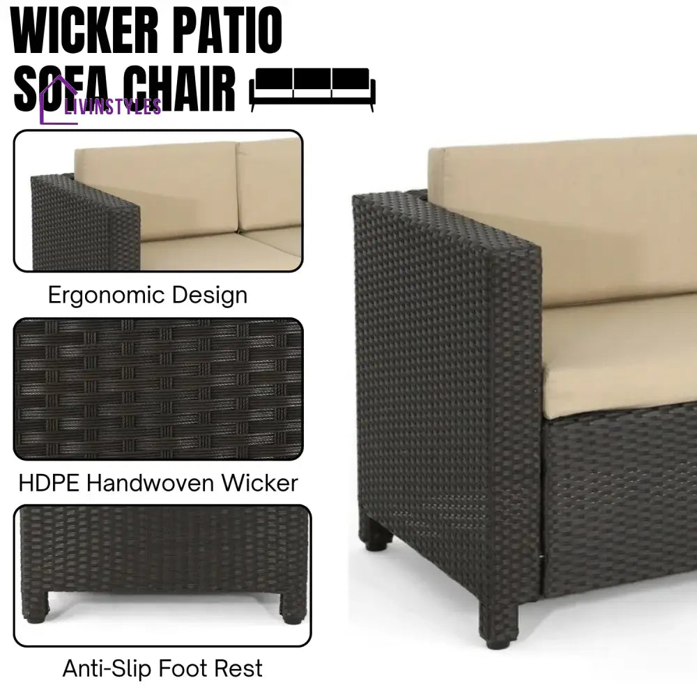 Ulfah Outdoor All-Weather Wicker 3-Seater Sofa - Sofa Set