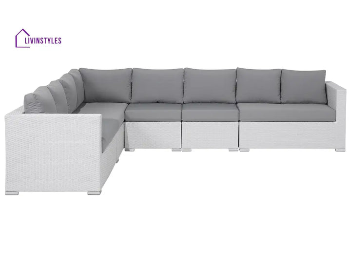 Ulva Outdoor Sofa Set 8 Seater Single Seater and 2 Center Table Set (White + Grey) - Sofa Sets