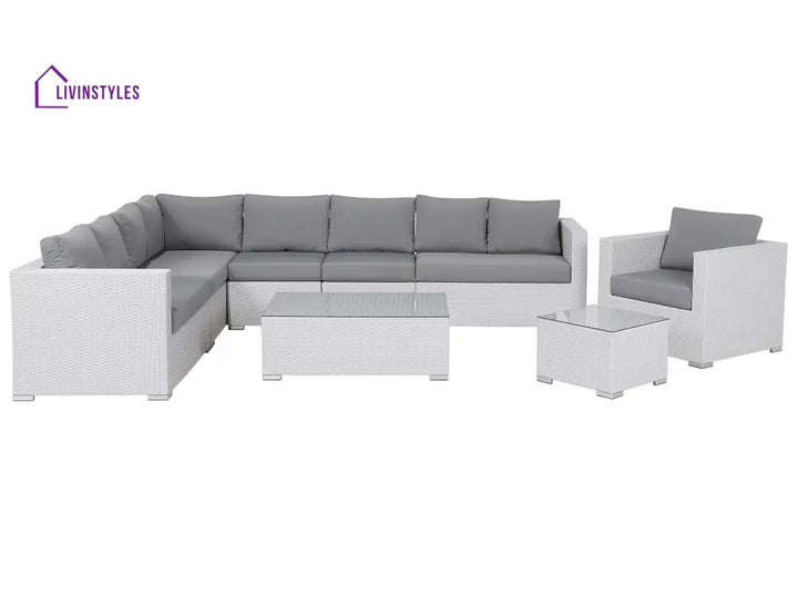Ulva Outdoor Sofa Set 8 Seater Single Seater and 2 Center Table Set (White + Grey) - Sofa Sets